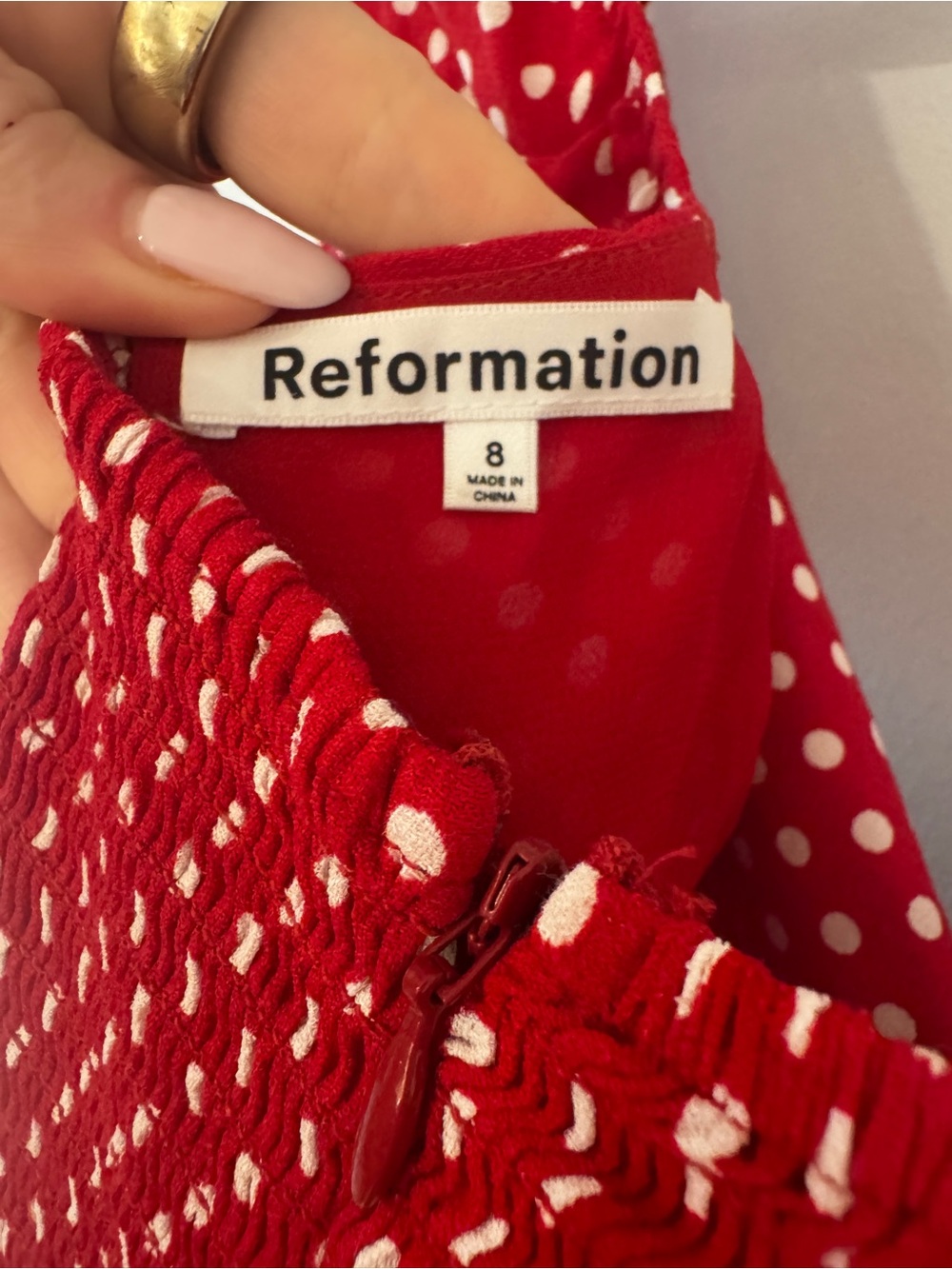 Reformation Red Polka Dot Mini Dress with Puff Sleeves - Picture 4 of 5